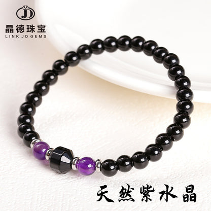 Black stone round bead black agate transfer bead bracelet