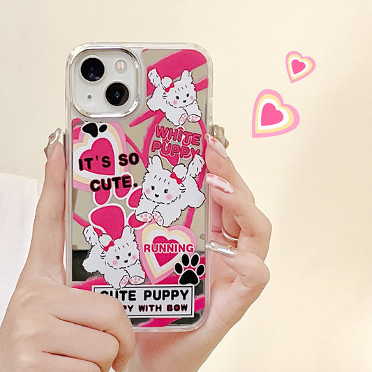 Apple 14 Pro Mirror Running White Dog iPhone XS Pink Tulip PC