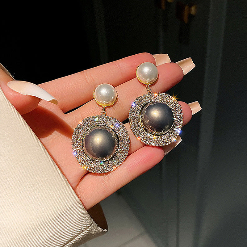 S925 Silver Needle Pearl Full Diamond Earrings