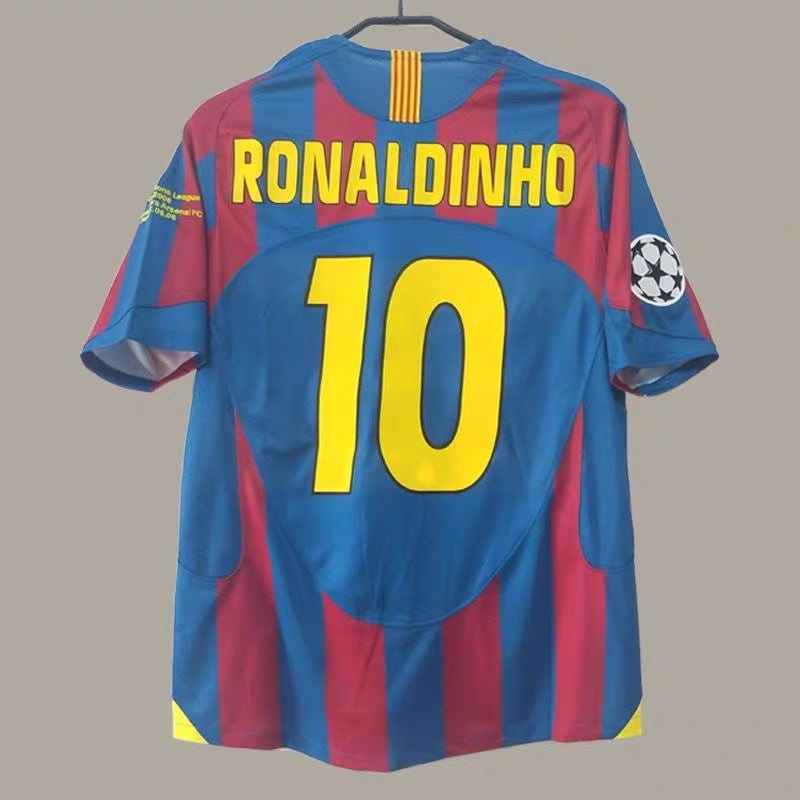 05-06 Barca Home UCL 30 Messi 10 Ronaldinho Jersey