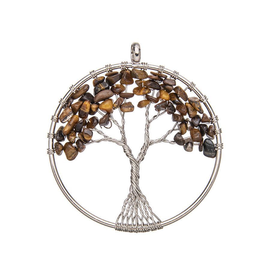 Round Crushed Stone Tree of Life Crystal Pendant