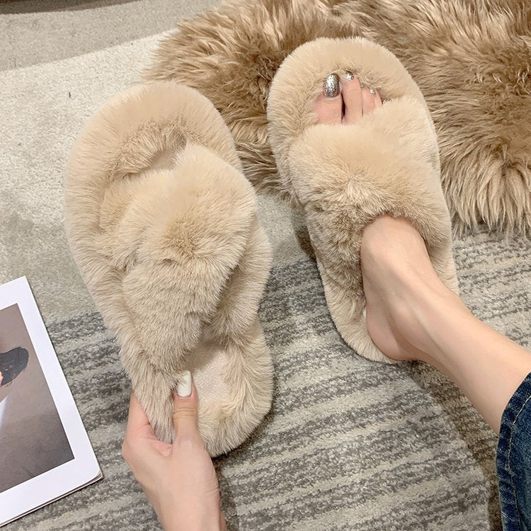 Warm one-word cotton slippers