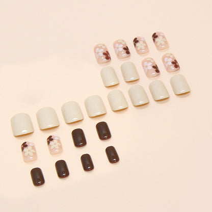 Minimalist Floral Light Brown Detachable Fake Nails