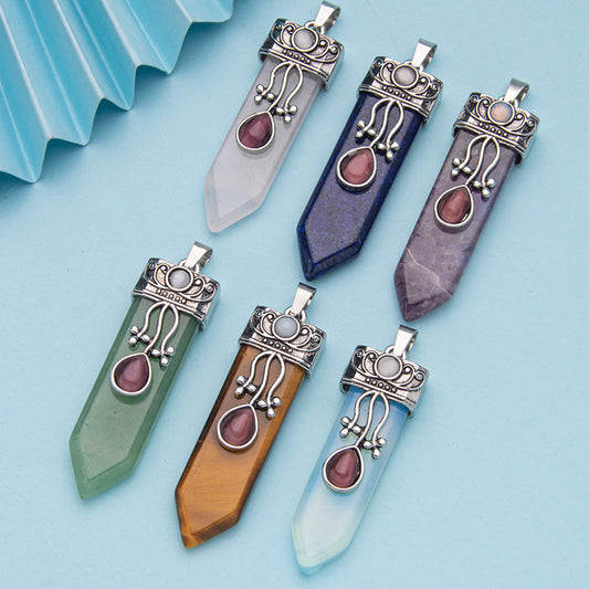 Crystal Water Drop Sword Pendant Necklace