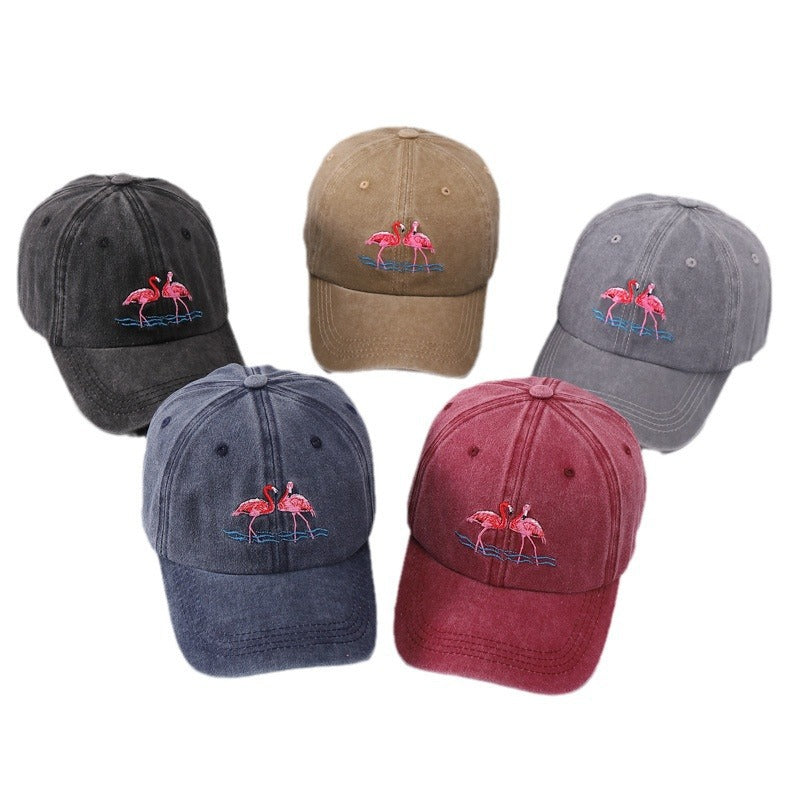 Flamingo Embroidery Denim Cap