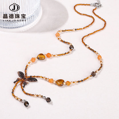 Natural black disc shell butterfly yellow tiger eye stone beads