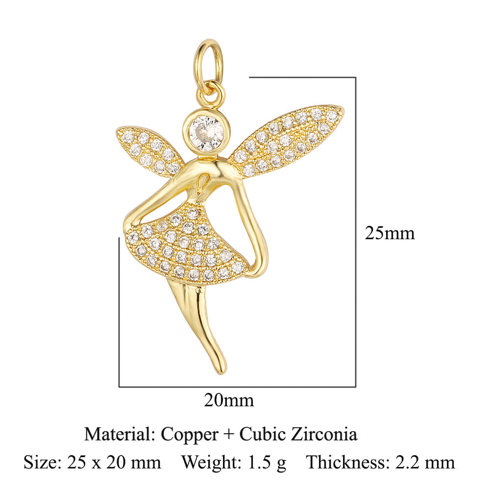 Moon Star Ballet Dancer Copper Zircon Pendant