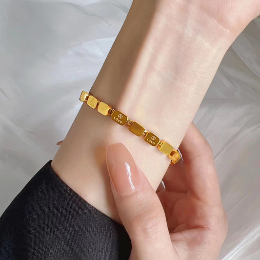 Gold Letter Square Bracelet