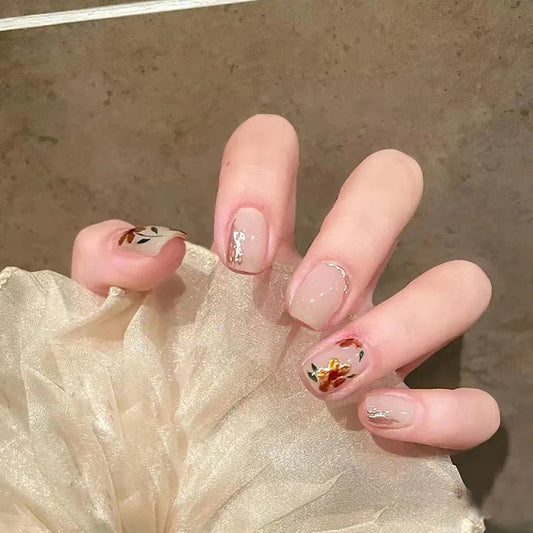 Enamel Floral Autumn Winter Nails