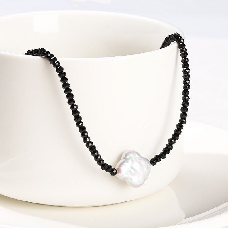 Faceted natural black spinel necklace