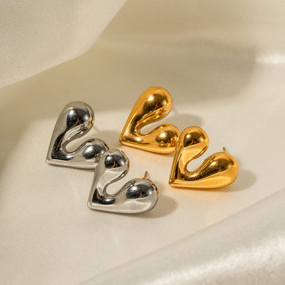 18K Gold Liquid Heart Shaped Earrings