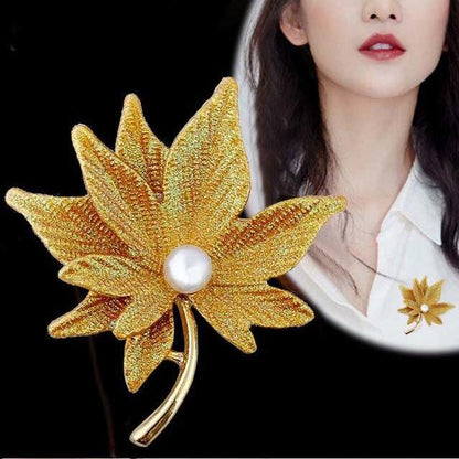 Maple Leaf Brooch Double Pearl