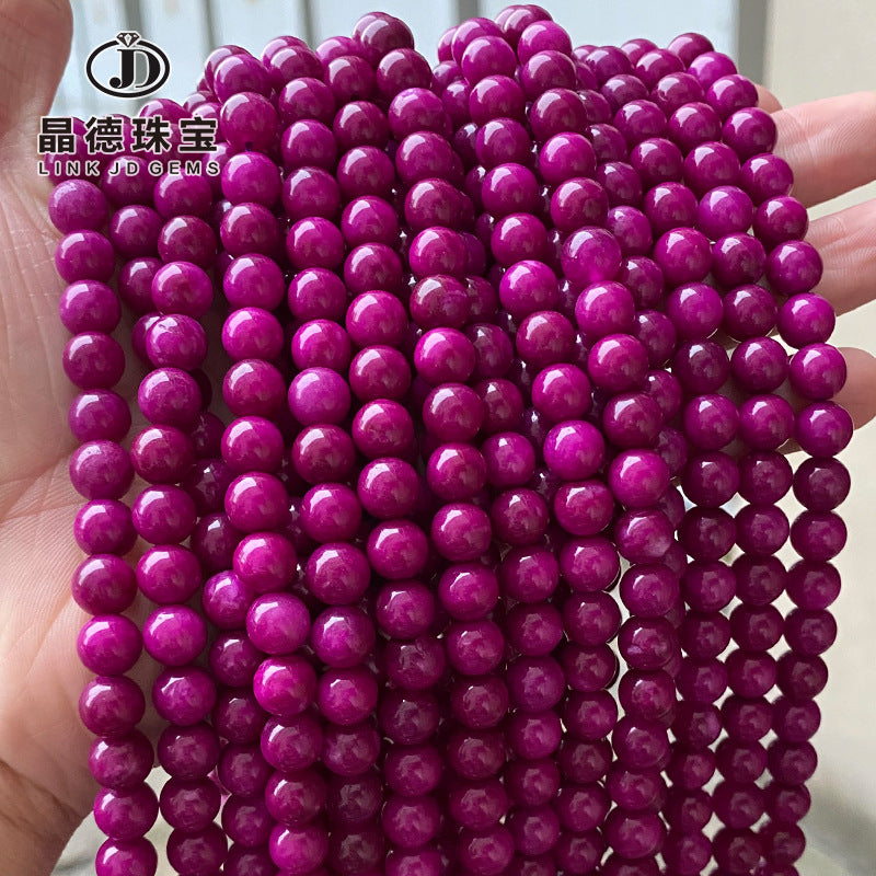 Pulsera de jade morado intenso con cuentas sueltas de calcedonia Julai optimizada 