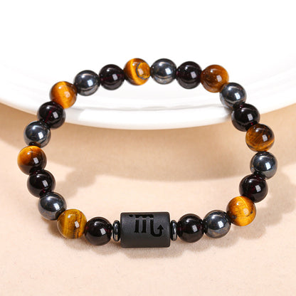 Natural yellow tiger's eye stone twelve constellations bracelet