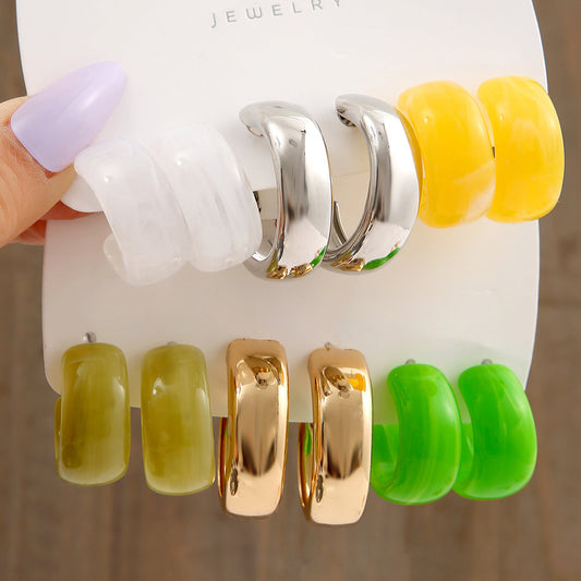 Orange fruit green acetate earrings set 6 pairs