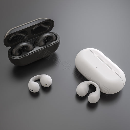 Black-White Clip-On Bone Conduction Sport Sweatproof TWS Earbuds