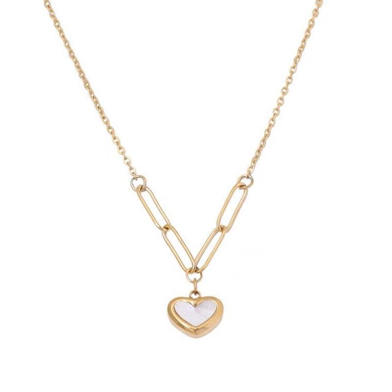 Shell white fritillary peach heart love necklace