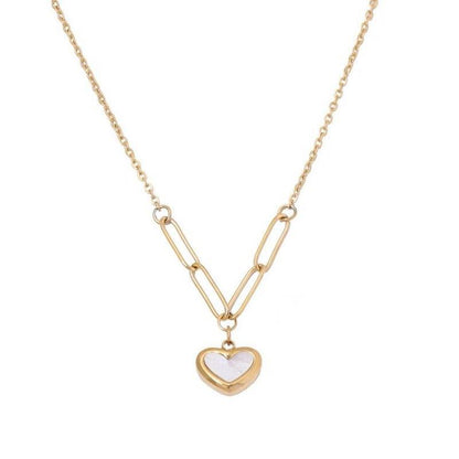 Shell white fritillary peach heart love necklace