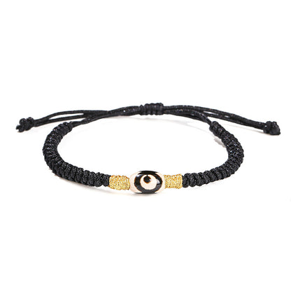 Three-eye dzi bead agate black rope woven bracelet