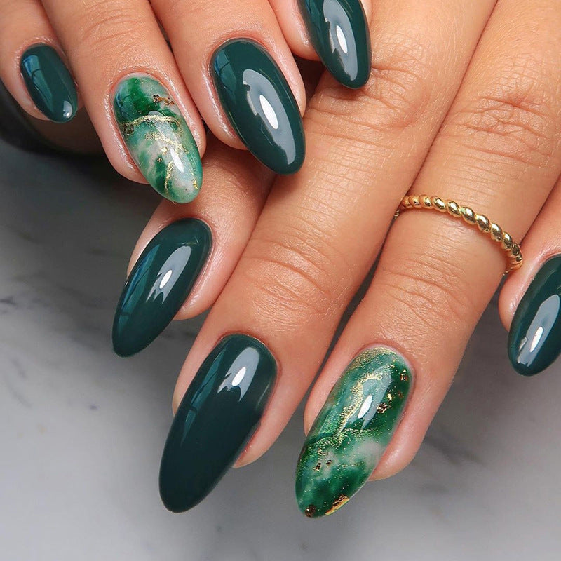 Classical Dark Green Jade Detachable Fake Nails