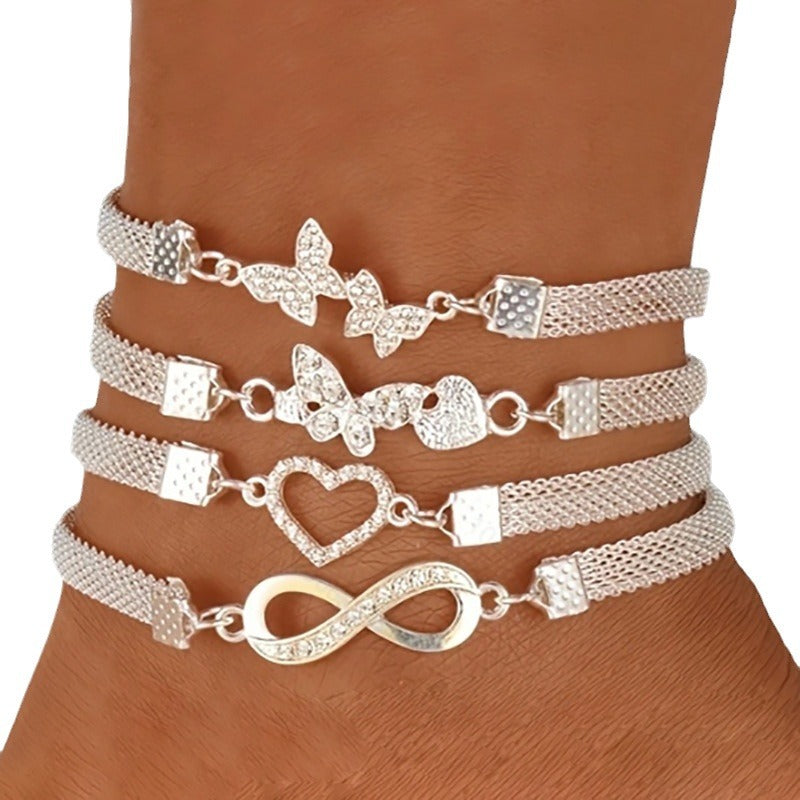 8-shaped anklet butterfly anklet 4-piece set