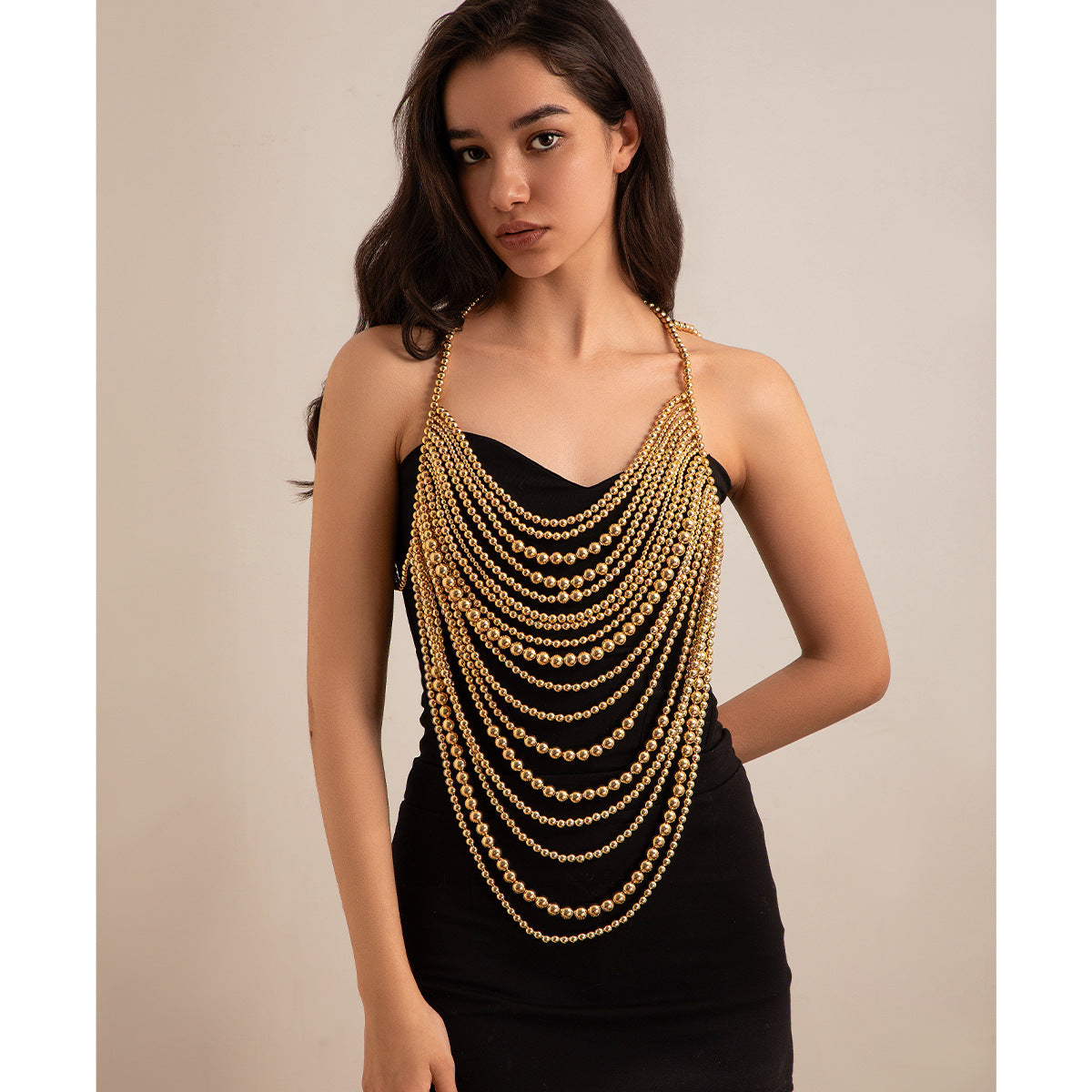 Woven pearl stacked body chain