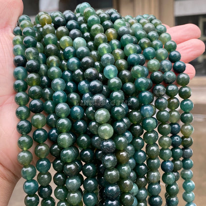 Pulsera de cuentas redondas de ágata verde con cuentas sueltas de ágata natural 5A 