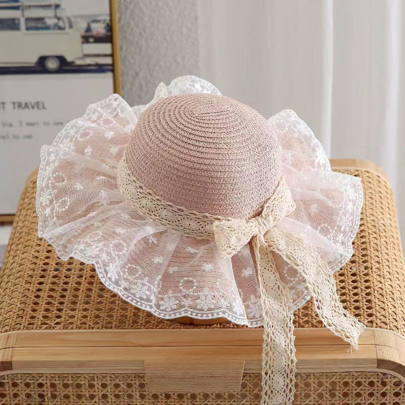 Hot Kids Daisy Lace Straw Hat Thin UV Protection