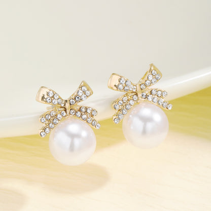 Bowknot Diamond Vintage Pearl Earrings