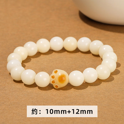 Natural White Jade Bodhi Root Charcoal Braised Cat Claw Bracelet