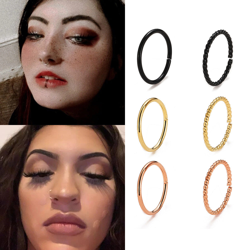 Nose studs, gold and black rings, 6 pieces