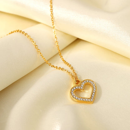 Clear Zirconia Hollow Heart Pendant Necklace