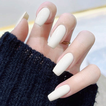 Cream White Square Nails