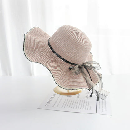 Korean Bow Wide Brim Straw Hat