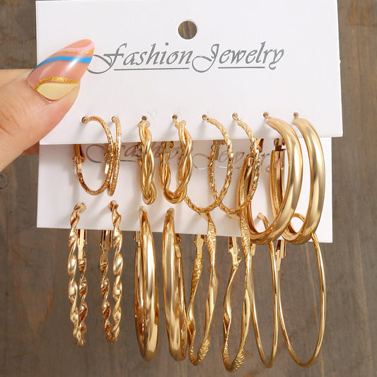 Gold C-shaped rhinestone hoop chain earrings