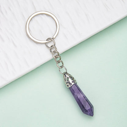 Natural crystal hexagonal column keychain bag pendant