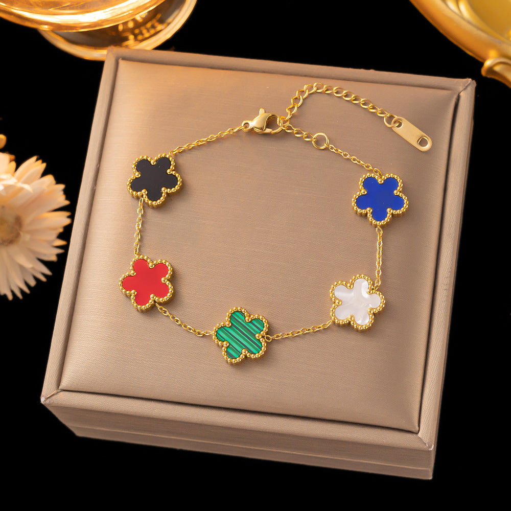 Five-leaf clover plum blossom titanium steel bracelet fashion