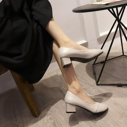 Coarse heel fashion shoes women pu leather