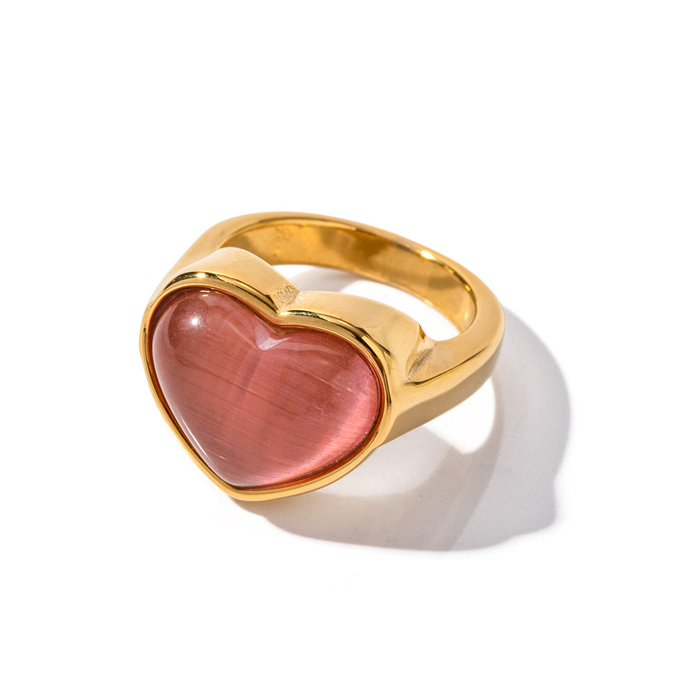 Heart Shaped Pink Cat's Eye Ring