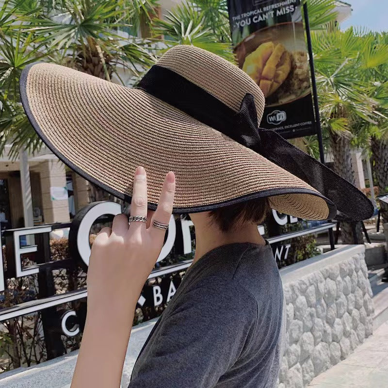 Sun Hat Women UV Face Protection Travel Versatile Beach Wide Brim Straw Fisherman