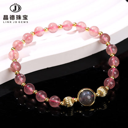 Natural strawberry crystal bead bracelet.