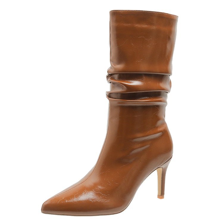 Coarse Heel Medium Tube Long Boots