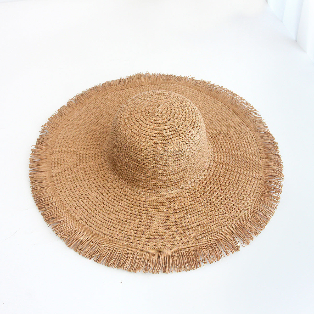 Fringe Hat Wide Brim Export Sun Outdoor Beach Vacation Handwoven