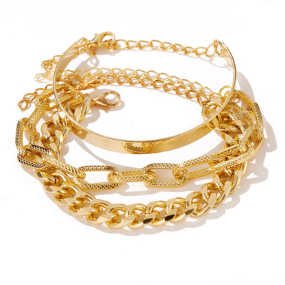 Multi-layered thick chain bracelet set of three