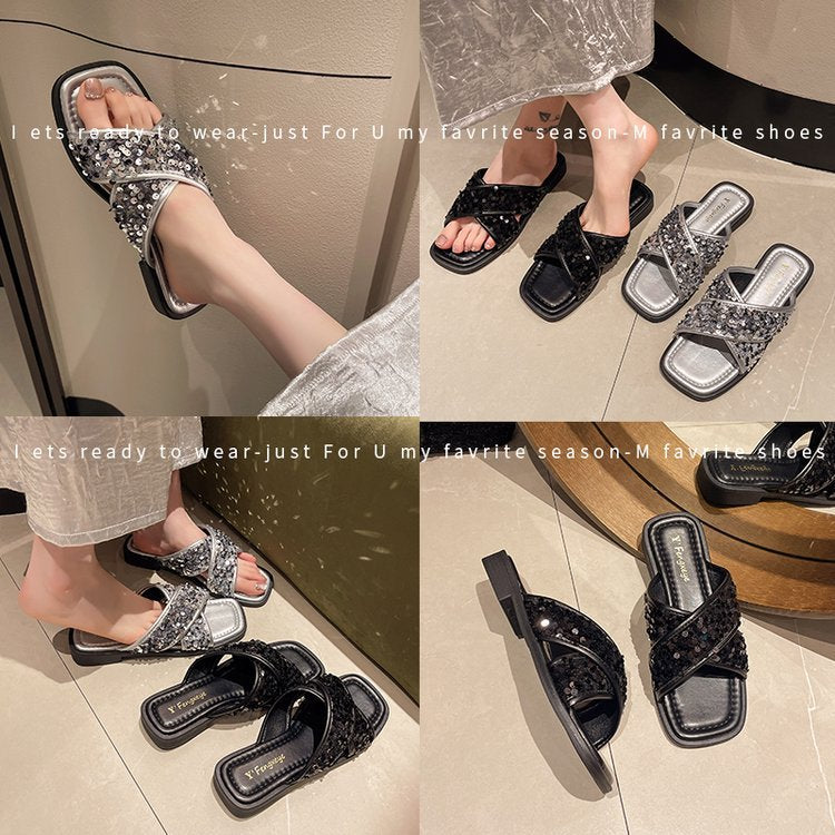 Sequined Beach Slippers Female Wholesale