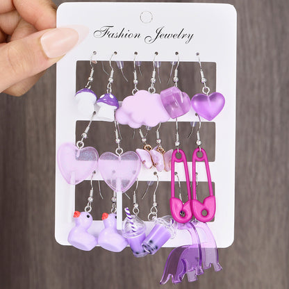 Purple earrings set 12 pieces