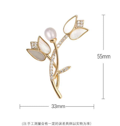 Botanical Pearl Tulip Brooch