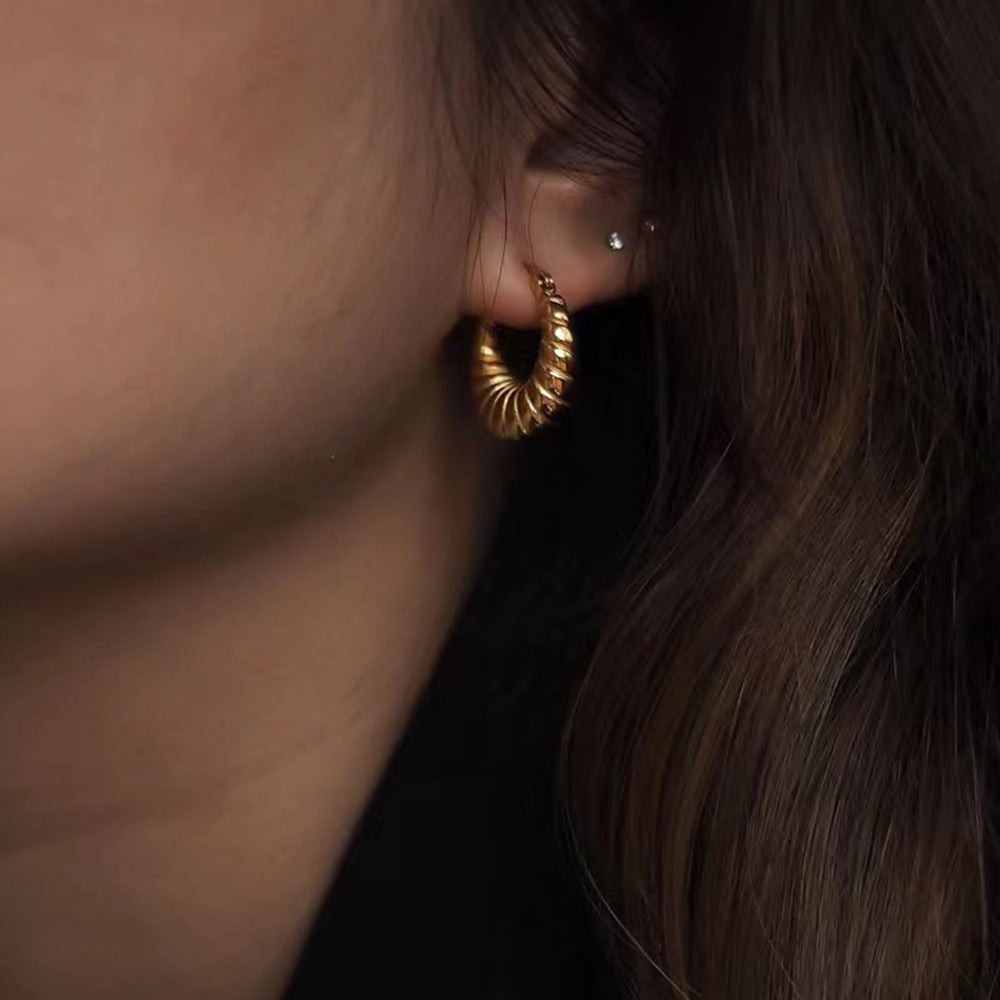 Screw Circle Croissant Earrings