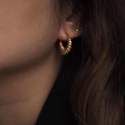 Screw Circle Croissant Earrings