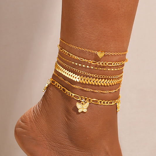 Multi-layered beach anklet set 7 pieces